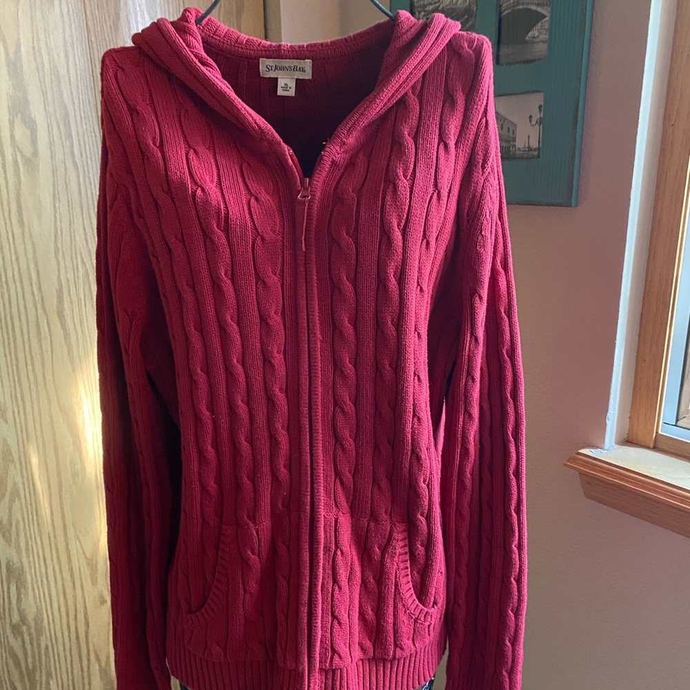St. John’s Bay Cable Knit Zip Hoodie Maroon Color